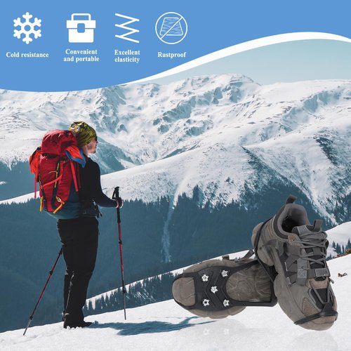 Ice Cleats for Shoes and Boots, Ice Snow Gripper Shoe/Boot Traction Cleats with 8 Stainless Steel Spikes, Winter Outdoor Anti-Slip Crampons for Walking, Climbing and Hiking(L)