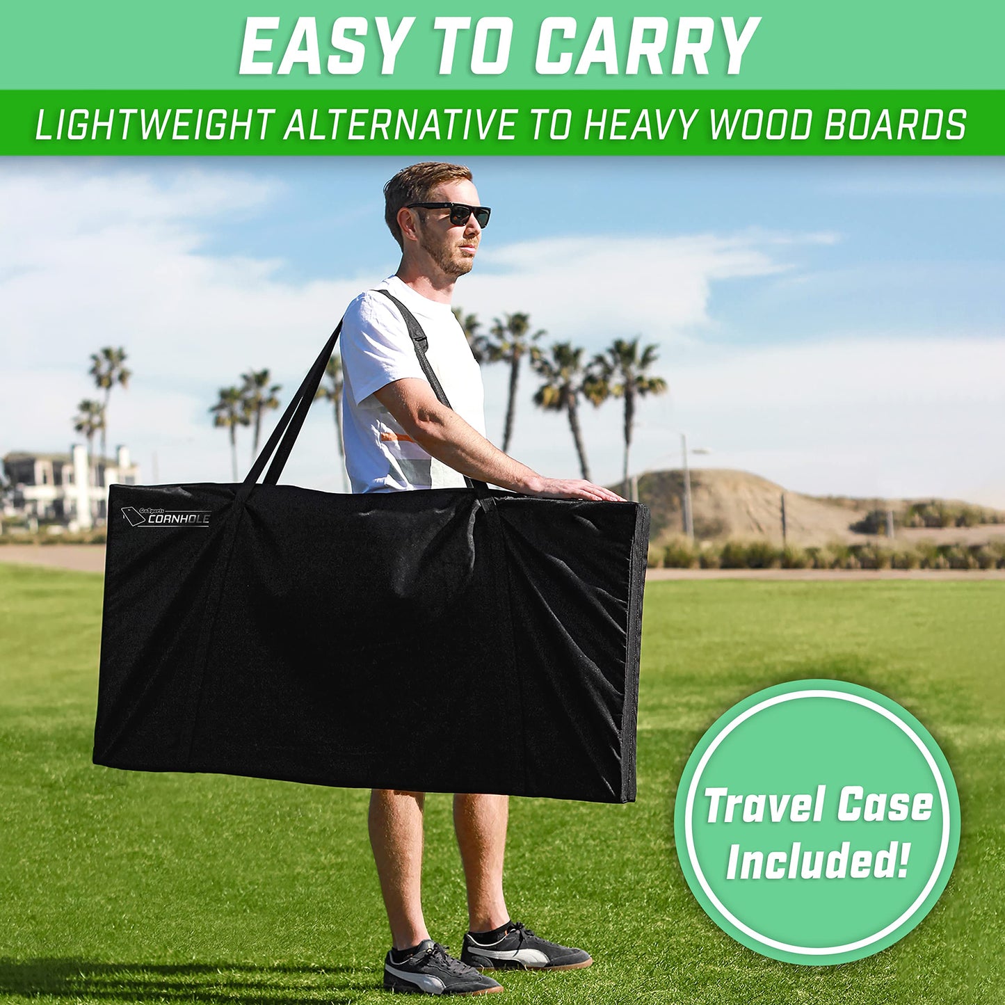 GoSports 4 x 2 ft Barnwood Design Cornhole Game Set - Includes Two 4 x 2 ft Boards, 8 Bean Bags, and Carry Case