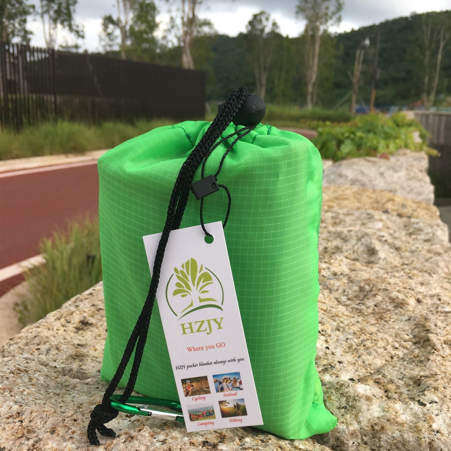 Outdoor Blanket (71" x 55") -Compact, Lightweight, Sand Proof Pocket Blanket Best Mat for The Beach, Hiking, Travel, Camping, Festivals with Pockets, Loops, Stakes, Carabiner