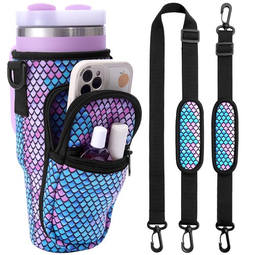 Water Bottle Carrier Bag with Phone Pocket for Stanl-ey 40oz Tumbler with Handle, Colorful Water Bottle Crossbody Bag with Adjustable Strap for Stanl-ey Cup Accessories