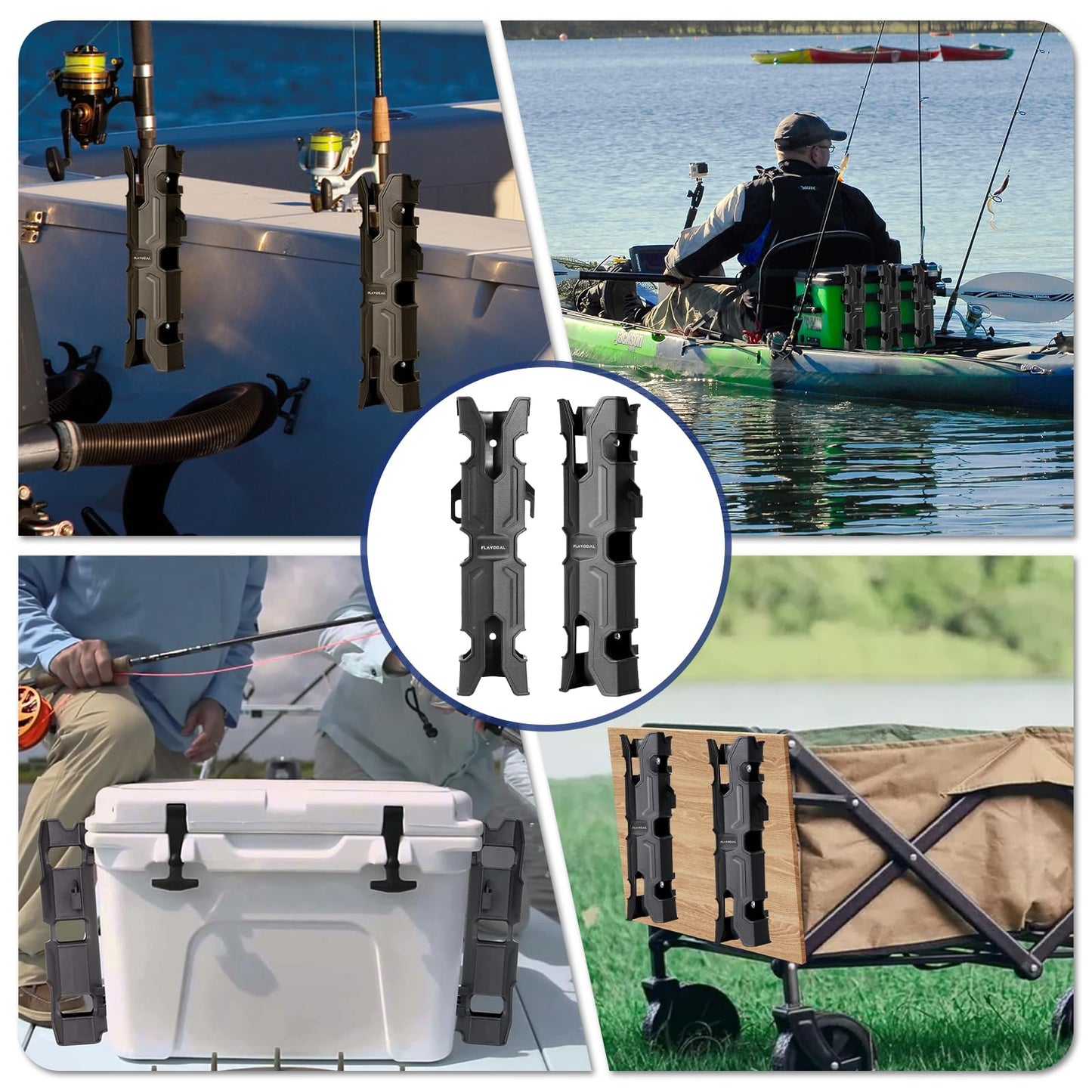 6 Pcs Mecha Boats Fishing Rod Holders,Wall Mounted Fishing Rod Holder Bracket Tube for Kayak with Screws,Ball Bungee Cords,Fishing Rod Storage Tubes for Boats,Cooler,Kayak,Crate,Garage,Trailer,Truck