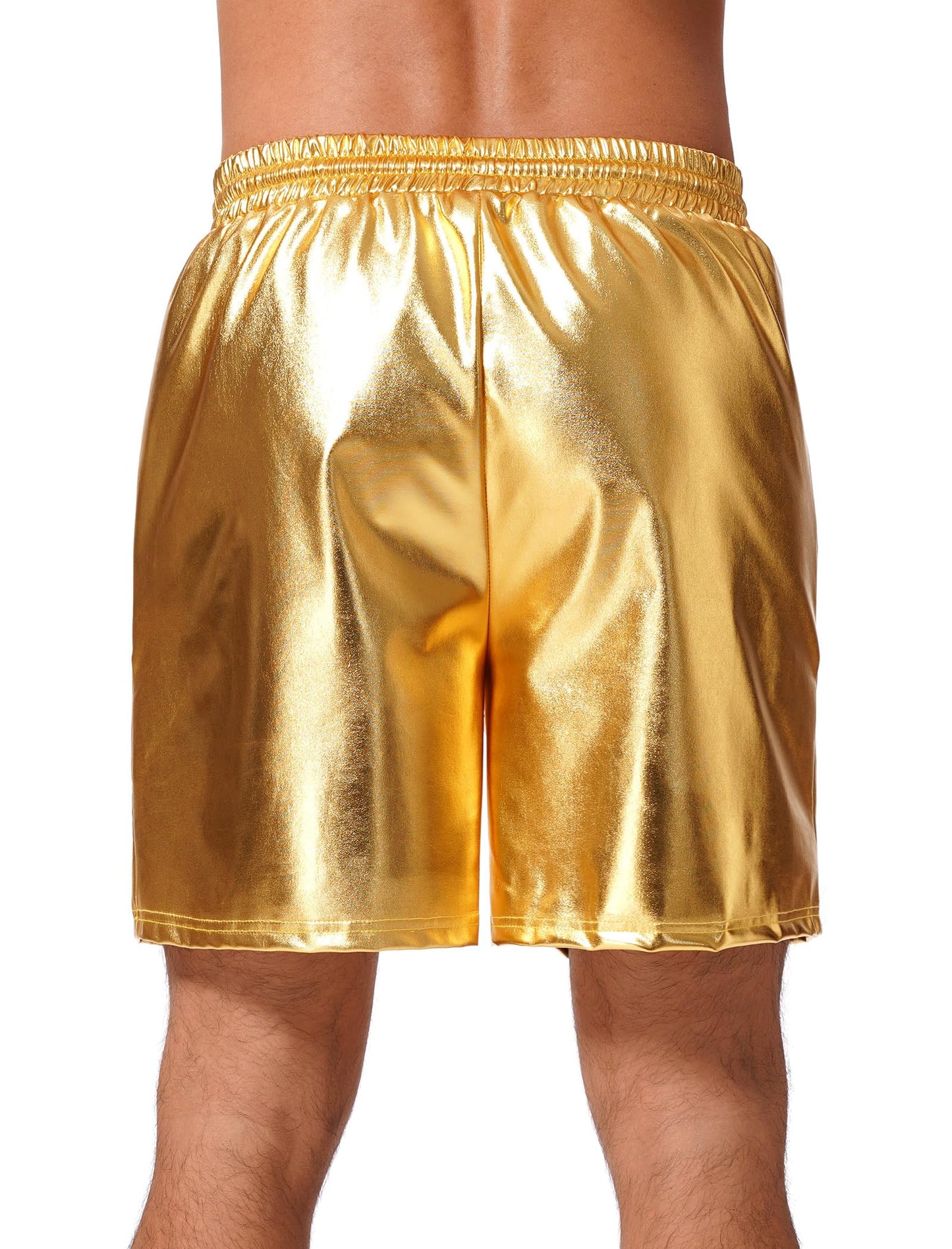 ABAFIP Men's Shiny Metallic Shorts Drawstring Sparkly Dance Hot Pants Disco Rave Party Outfit with Pockets Gold X-Large