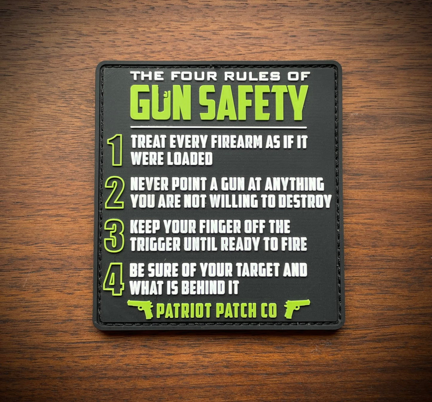 Patriot Patch Co - 4 Rules of Gun Safety - Patch - Safety Green