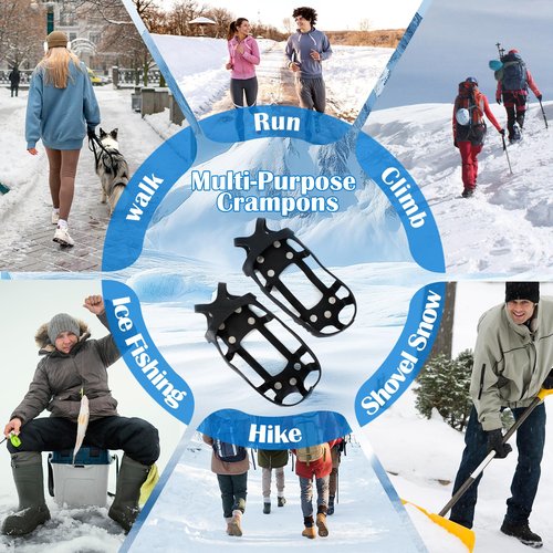 UNITACKLE Ice Cleats for Shoes and Boots, Anti Slip Crampons with 9 Steel Gripper Spike, Portable Ice Snow Traction Cleats Grippers for Snow Ice