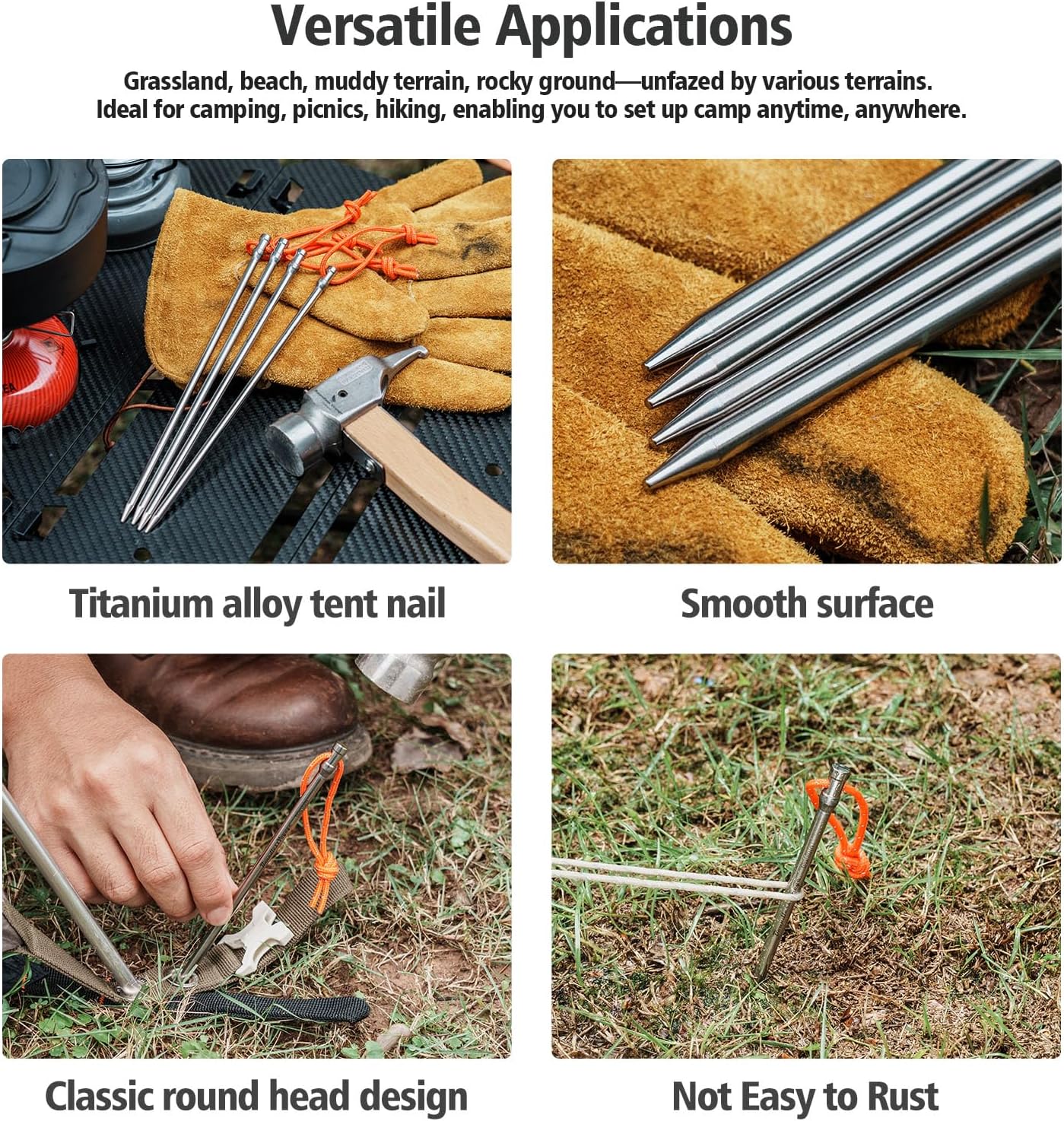 iBasingo 8 Pieces/lot Titanium Alloy Tent Nails Outdoor Camping Tent Stakes Lengthen Tent Pegs 20CM with Rope A-Ti4006P