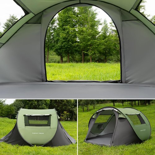 RUSHANPEACE Instant Tent for Camping, Pop Up Tent, Water Resistant Dome Tent, Easy Setup for Camping Hiking and Outdoor, Portable Tent with Carry Bag, Family Tent for 3 Seasons (Black+Green), Large