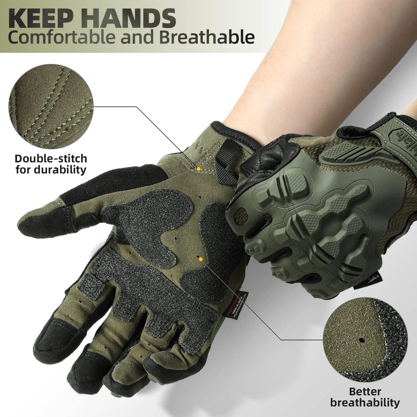 ZUNE LOTOO Tactical Gloves for Men, Green Touchscreen Motorcycle Glove Skeleton with Padded Impact Protection & Cut Resistant for Paintball Airsoft Range Riding Biker Work Medium