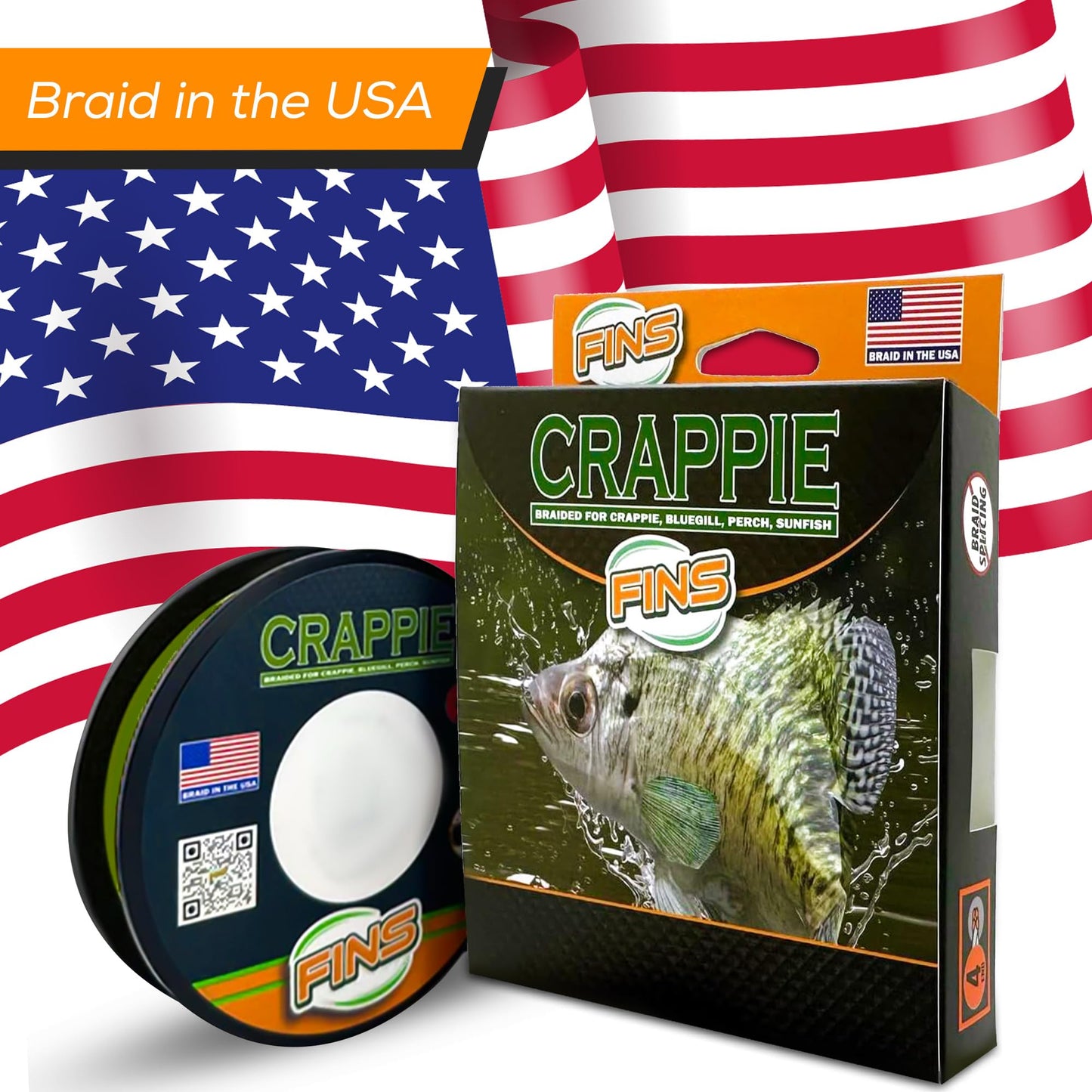 FINS Crappie Braid - Ultra-Strong, Thin Diameter Braided Fishing Line Reels for Crappie, Perch & Sunfish - 4 lb - 100 Yds - Slate Green