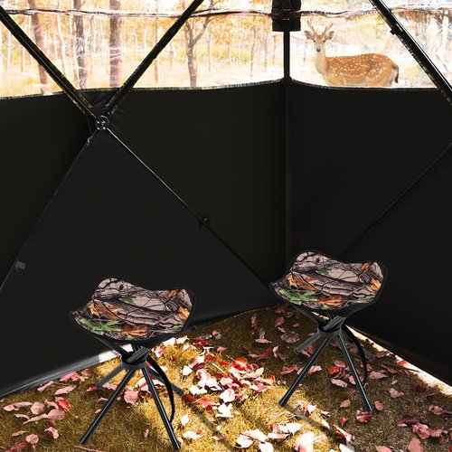 Tangkula 2 Pack Camouflage Hunting Stool, Heavy-Duty 4 Legged Folding Stool with Carrying Strap, Lightweight Portable for Hunting, Fishing, Hiking, Backpacking
