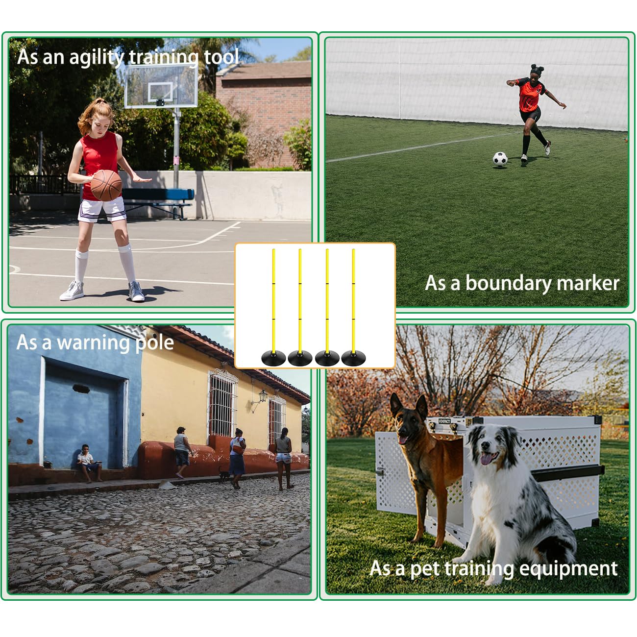 ASENVER 4FT Agility Poles Set Detachable Speed Training Poles Soccer Slalom Sticks with Agility Ladder and Cones (4 pcs, Yellow)