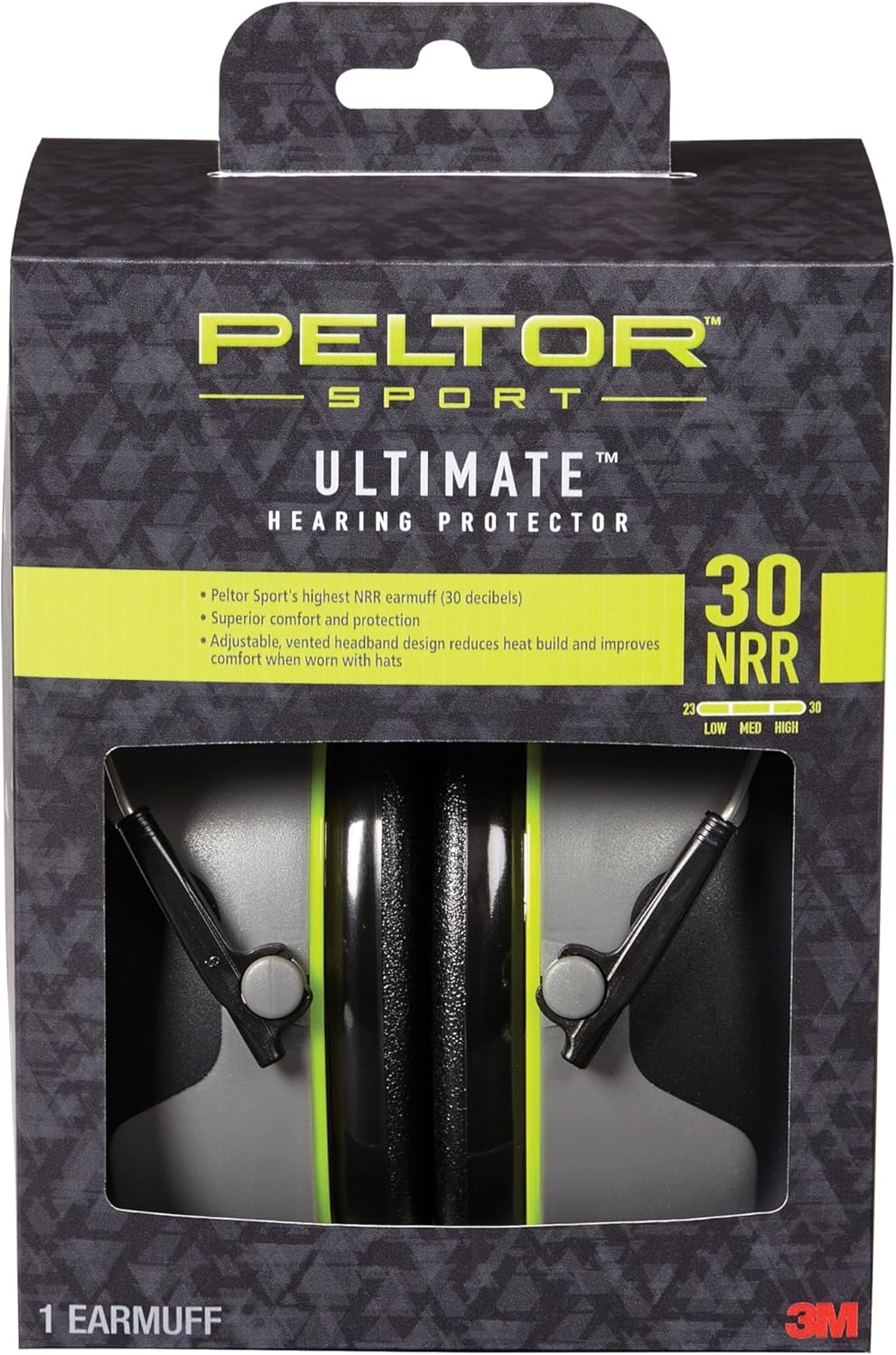 Peltor Sport Ultimate Hearing Protector, Noise Reduction Rating (NRR) 30 dB, Lightweight Design For Comfort & Extended Wear, Peltor Sport's Highest Noise Reducing Ear Muffs, Black/Grey (97042-PEL-6C)