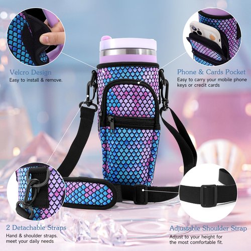 Water Bottle Carrier Bag with Phone Pocket for Stanl-ey 40oz Tumbler with Handle, Colorful Water Bottle Crossbody Bag with Adjustable Strap for Stanl-ey Cup Accessories