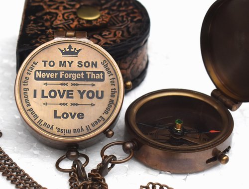 Engraved Brass Compass Gift – “to My Son/Grandson” from Mom or Dad | Graduation, Birthday, Baptism Keepsake for Boys & Young Men