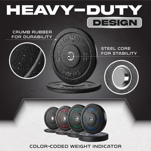 Yes4All 2 Inch Bumper Plate - Olympic Rubber Weight Plate for Weightlifting and Strength Training - Durable Rubber with Steel Hub - 190LB Plate Set