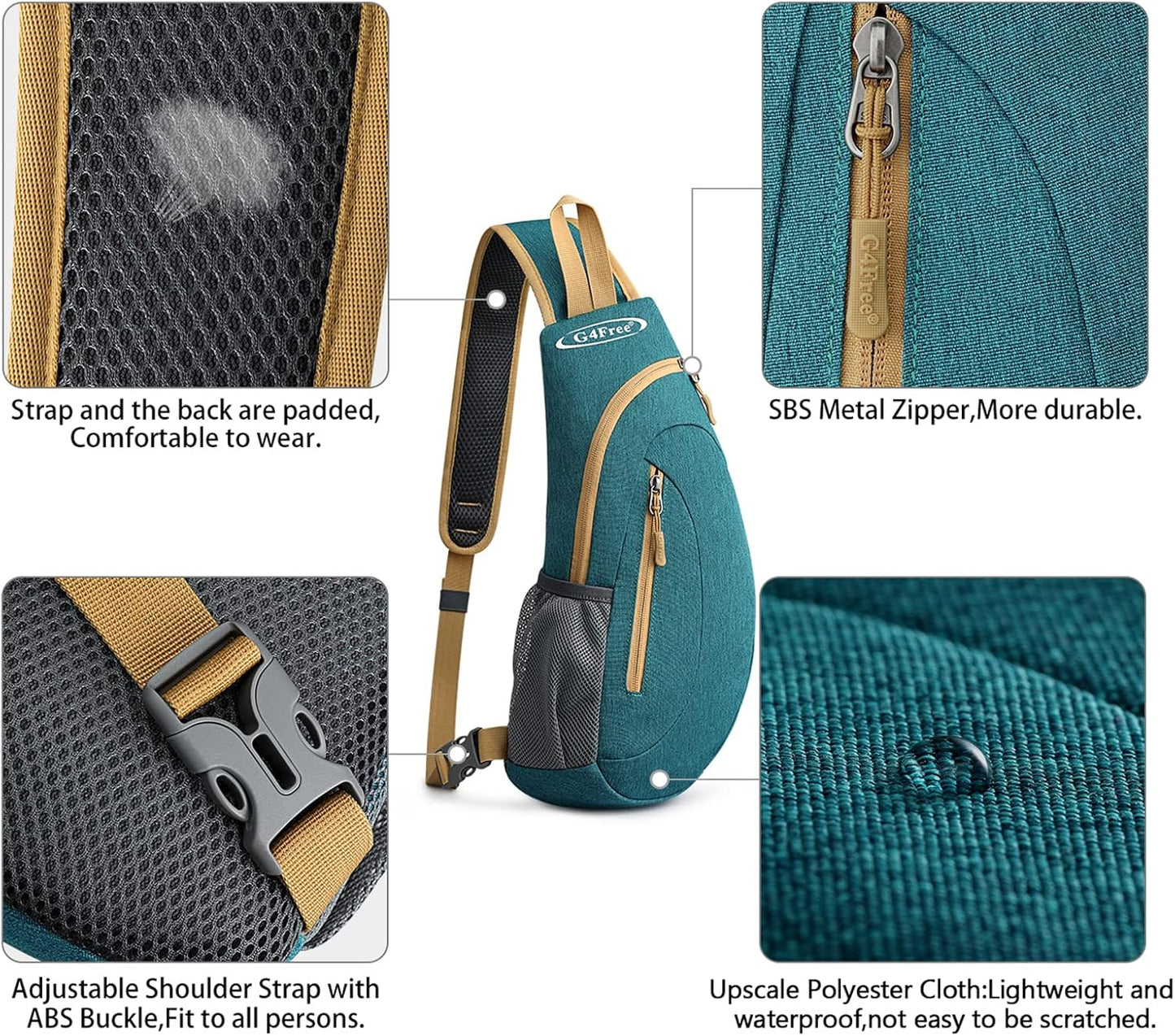 G4Free Sling Bag for Men Women, Small Crossbody Backpack Lightweight Chest Shoulder Bags for Travel, Outdoor and Sports (Black)