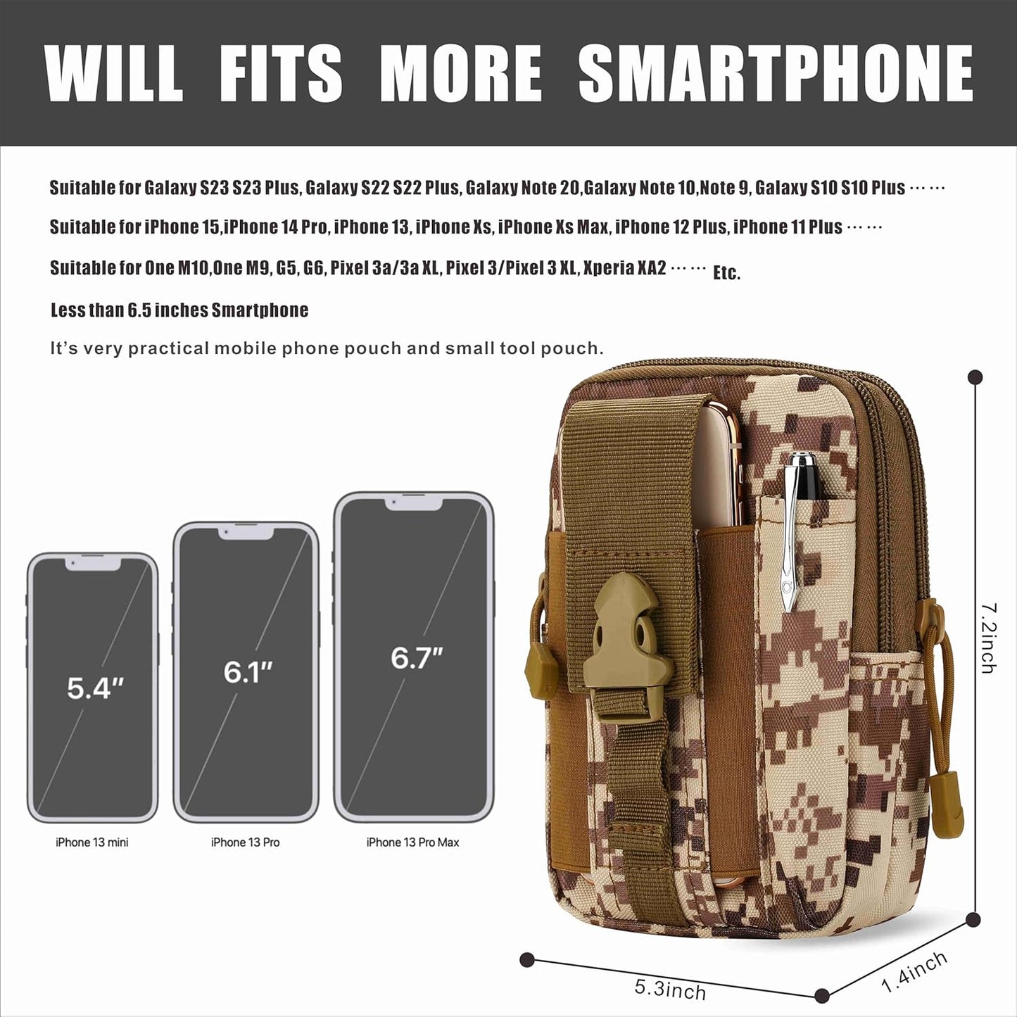 Tactical Waist Pouch EDC Molle Waist Bag Belt Phone Pouch Holster Purse Carrying Pouch for Smartphone, Tools