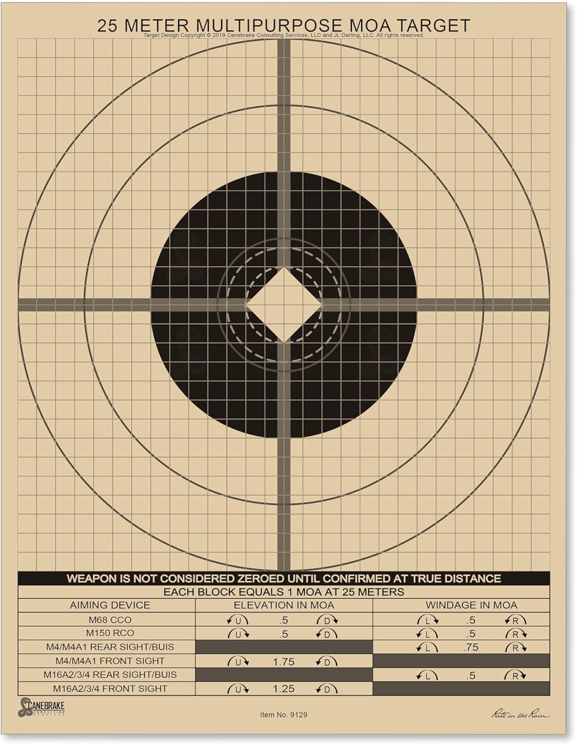 Rite in the Rain Weatherproof Diamond Pattern MOA Precision Distance Shooting Targets, 11" x 17", 25 Sheet Pack (No. TGMOALR-D)