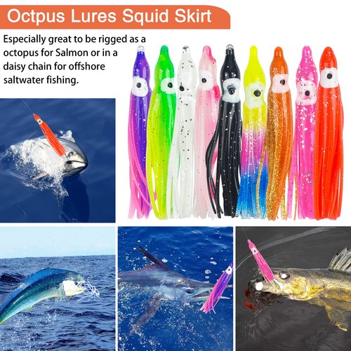 Octopus Squid Skirts Lure,45pcs Multi-Color Soft Plastic Lures Bass Trolling Lure Fishing Baits for Bass Salmon Trout 1.97inch