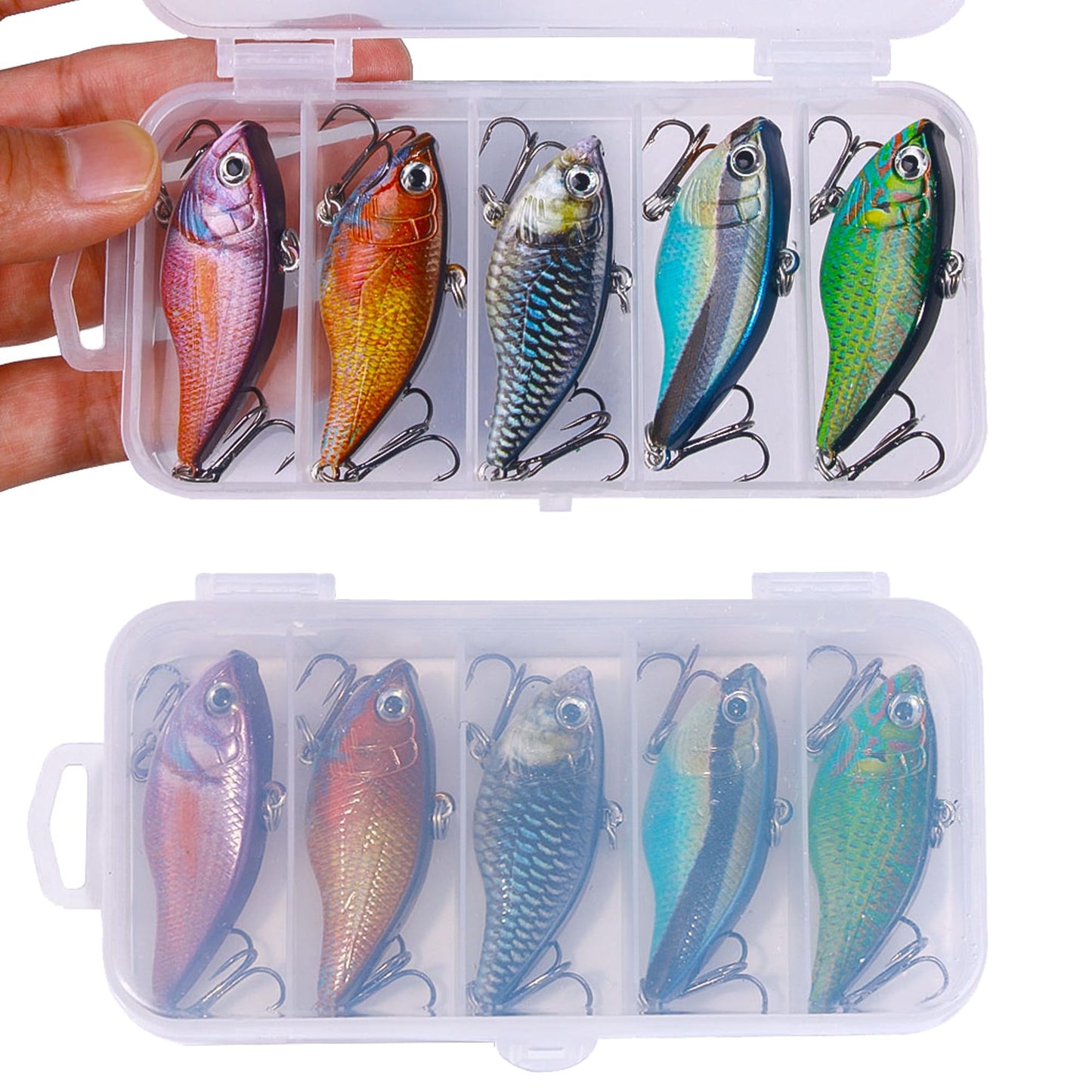 LURESMEOW Lipless Crankbait, Rattle Trap Fishing Lures for Freshwater Saltwater, Lipless Crankbaits for Bass Fishing Lure Set for Bass Trout Walleye Redfish Pike, 5pcs with Box…