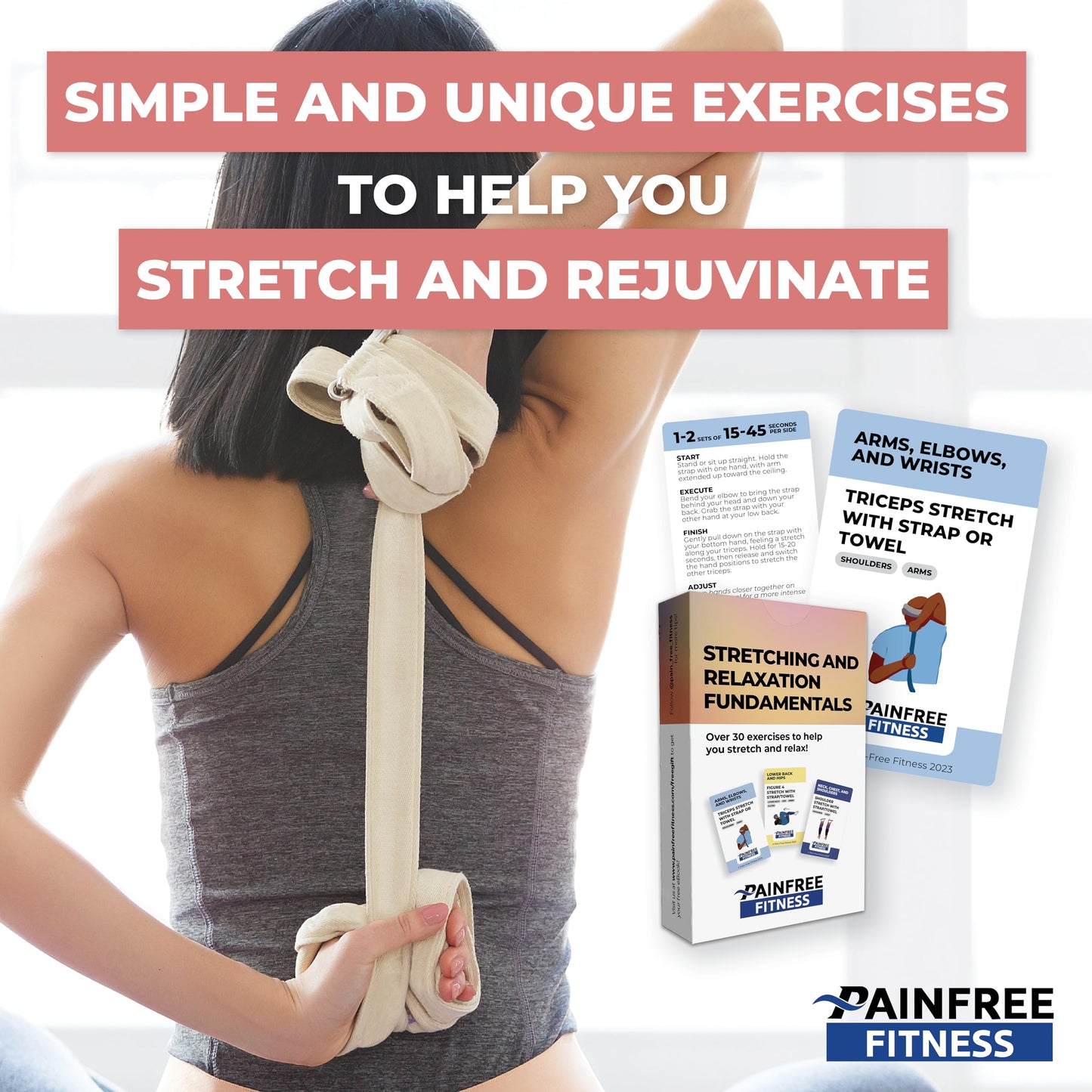 (30+ Cards) Gentle Stretch and Relaxation Flashcards, 3x5 in Tear-Proof, Bend-Proof flashcards I Perfect for Pain Relief, Yoga I Video QR Codes on Each Exercise Card