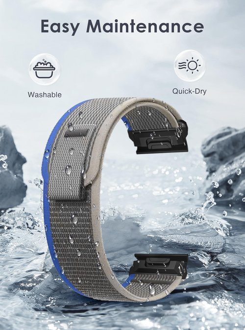 Sports-Band for Garmin Fenix E/Fenix 8 AMOLED 47mm/Fenix 7/Fenix 7 pro/Fenix 6/Fenix 6 pro/Fenix 5/Fenix 5 Plus, Quickfit 22mm Adjustable Nylon Loop Bands for Men Women, Breathable, Durable(BlackGrey)