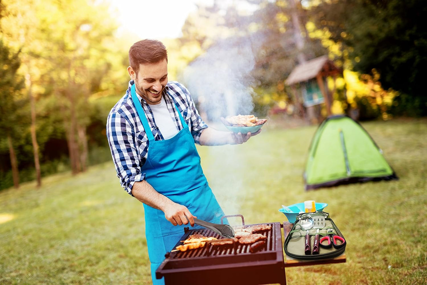 Portable Camp Kitchen Utensil Set - Compact BBQ Accessories & Travel Organizer for Hiking & Backpacking