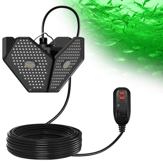 Goldlife 110V Underwater Fishing Light with 50ft Cable, 400W 40000LM Foldable GFCI Safety Plug Brightness Green LED Light Attractants for Docks/Boats/Kayaks, IP69K Rated for Fresh & Salt Water
