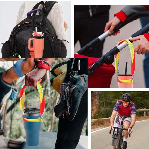 Palksky Water Bottle Strap, Silicone Strap for Water Bottle Sling Handle Waterproof Quick Drying with Safety Ring Carabiner for Most 8-40oz Bottles Compatible with Stanley Cup Accessories Multicolour