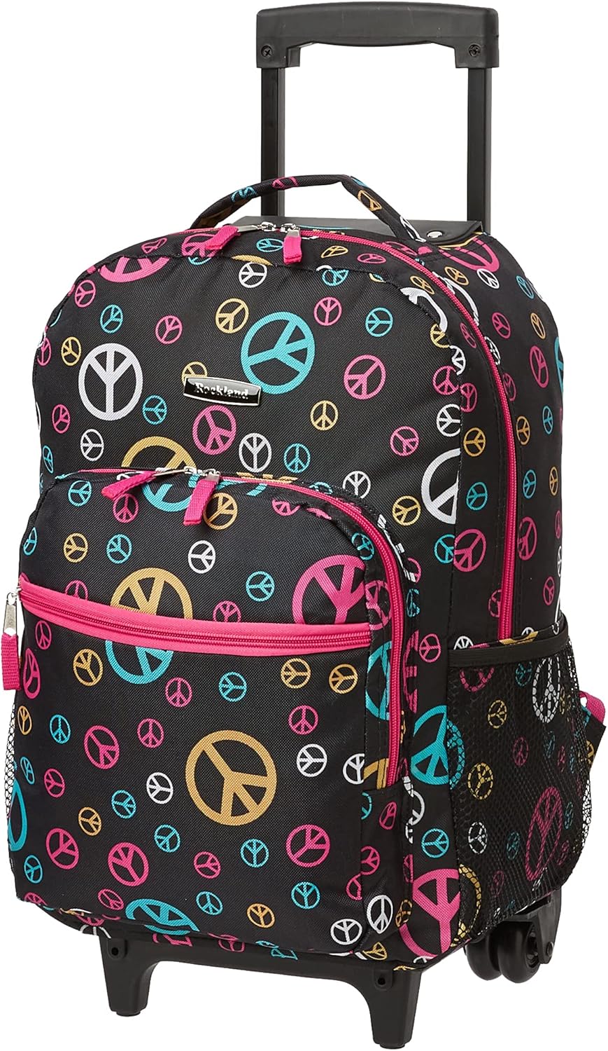 Rockland Double Handle Rolling Backpack, BLUELEOPARD, 17-Inch