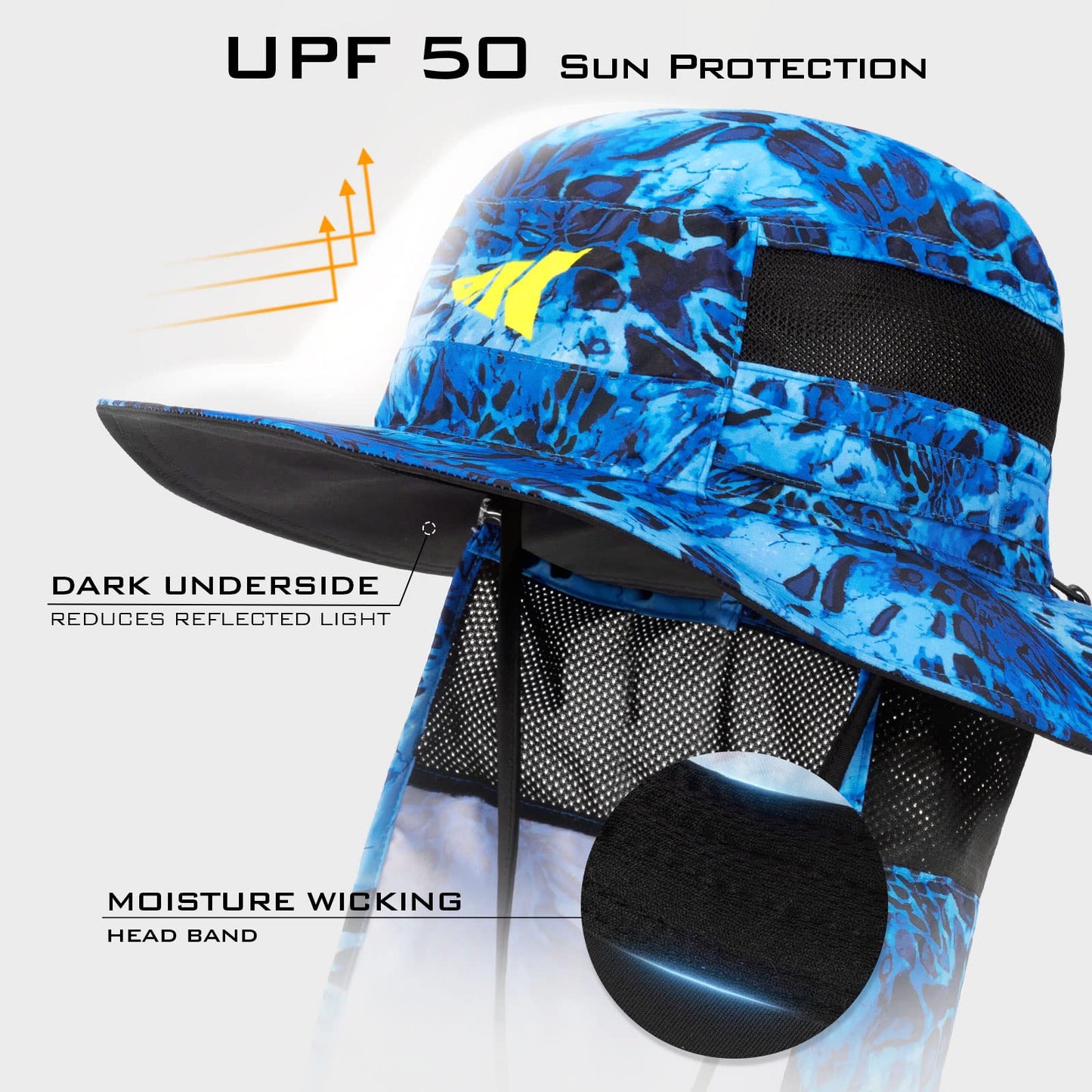 KastKing UPF 50 Boonie Hat Fishing Hat with Removable Neck Flap Sun Hats,Shoreline