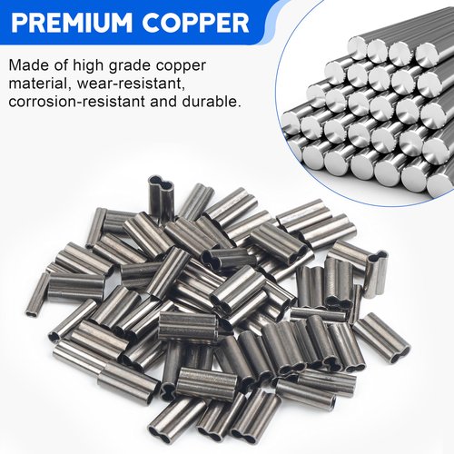 SILANON Double Barrel Crimp Sleeves,100pcs Fishing Crimp Sleeves Brass Copper Crimping Loop Sleeves Wire Rope Crimp Sleeves Fishing Line Tube Connector Wire Leader Rigging Tackle (0.8mm-100pcs)