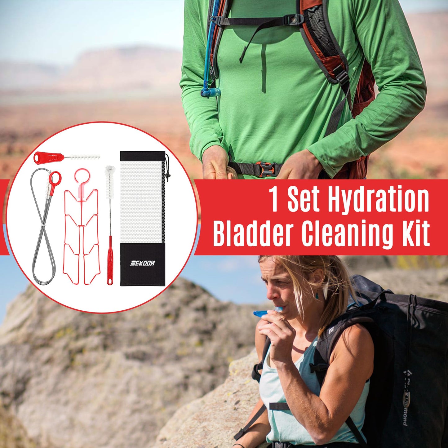 Feekoon Reservoir Hydration Bladder Cleaning Kit, Water Bladders Cleaner Set Includes Brushes, Drying Collapsible Frame and Carrying Bag, Water Reservoir Cleaning Tools for Hydration Backpack(1 Set)