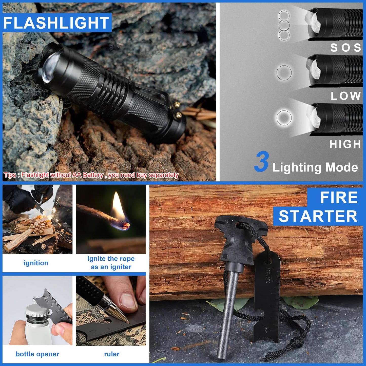 Survival Kits 30 in 1, Christmas Birth Day Gift for Men Women Adventure Lovers, Survival Gear and Equipment, Camping Accessories, Cool Gadgets, Camping, Fishing, Hunting, Adventure.