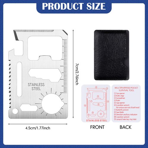 WILLBOND 24 Sets Stainless Steel 11 in 1 Survival Pocket Tools Credit Card Multitool Wallet Pocket Card Multipurpose Scale Double Tool Bottle Opener for Christmas Men Gift(Silver)