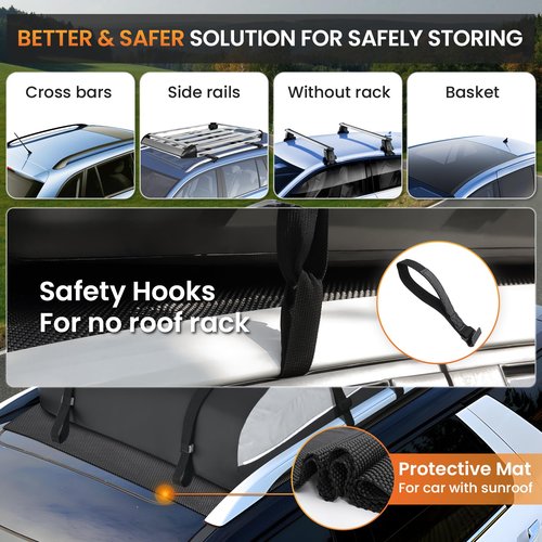 Sailnovo Rooftop Cargo Carrier Car Roof Bag 20 Cubic,Waterproof Cargo Roof Bag for Most Vehicles with/Without Roof Rack with Strap, Anti-Slip Mat,6 Door Hooks(Classic Gray-Black)