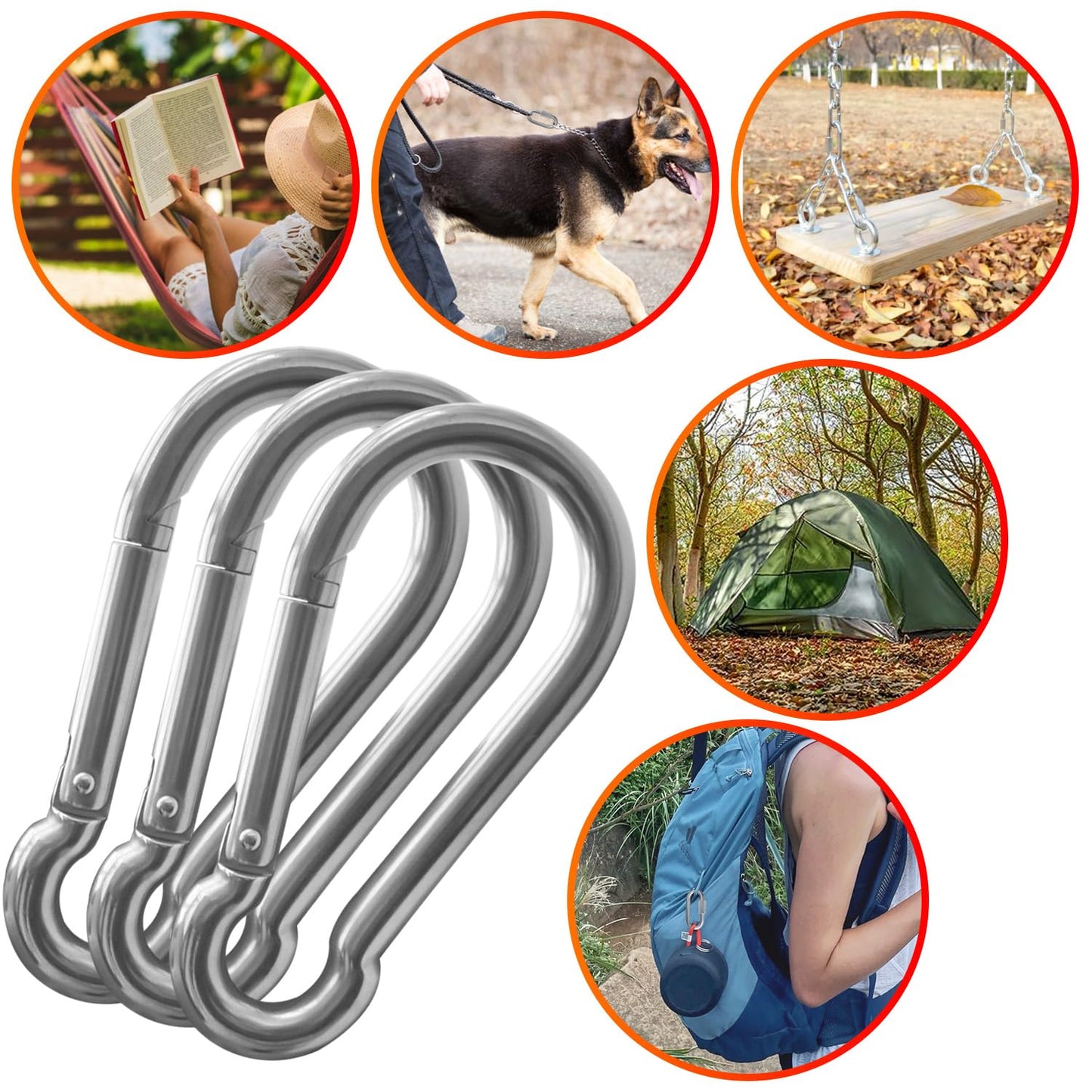 60 Pack Heavy Duty Carabiners, 3/8” Spring Snap Hook Carabiner for Heavy Uses, 4-Inch Snap Hooks Large Carabiners Clips Chain Links Safety Buckle Connector for Swing Hammock Fitness Gym Outdoor Indoor