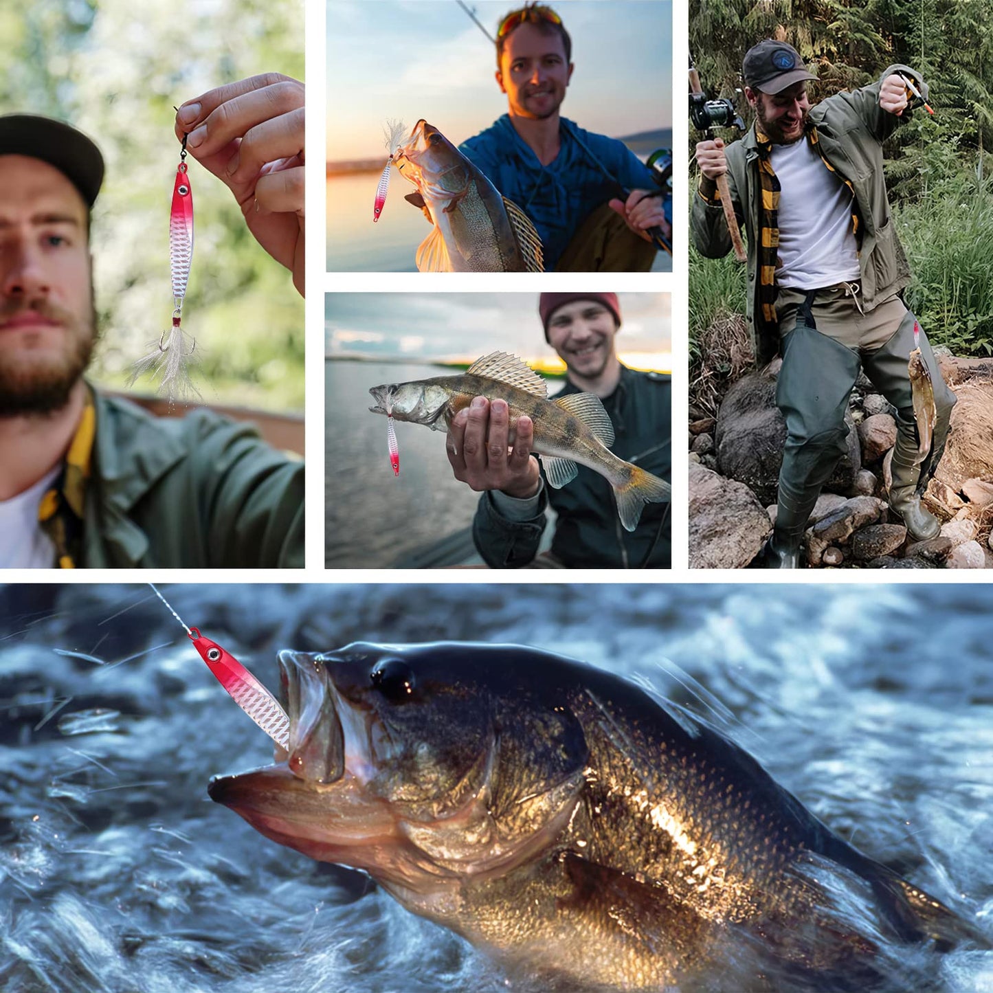 IZA Fishing Lead Jigs Lures 5PCS Saltwater Fishing Lures with Fishing Jig and Flat Metal Hooks Jigging Bass Lure Kit for Tuna Snapper King Salmon