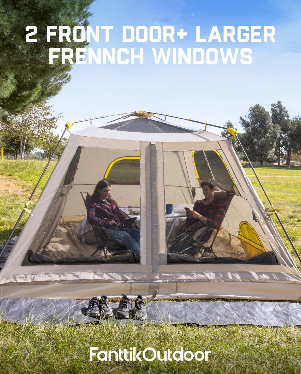 FanttikOutdoor Zeta C8 Air Camping Tent, Lightweight 8 Person Instant Cabin Tent Setup in 60s, 20% Lighter, Ultralight with Carry Bag for Family Camping & Hiking, Upgraded Ventilation