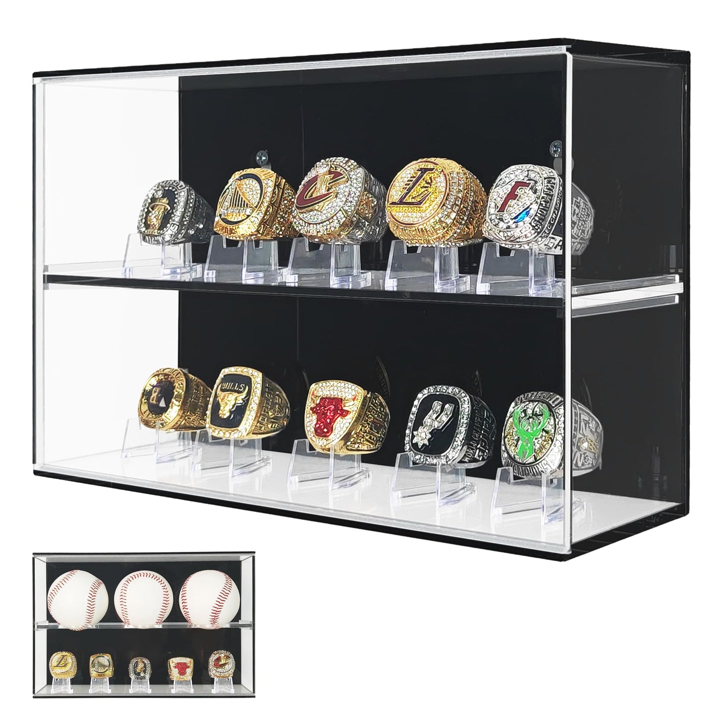 Acrylic Championship Ring & Baseball Dual Function Display Case, Swap Insert Wall Mountable, Gifts for Boys 8-12
