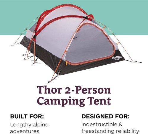 Marmot Thor 2-Person Tent | Easy Set-Up, Water-Resistant, Storm Ready, Blaze, 2 Person
