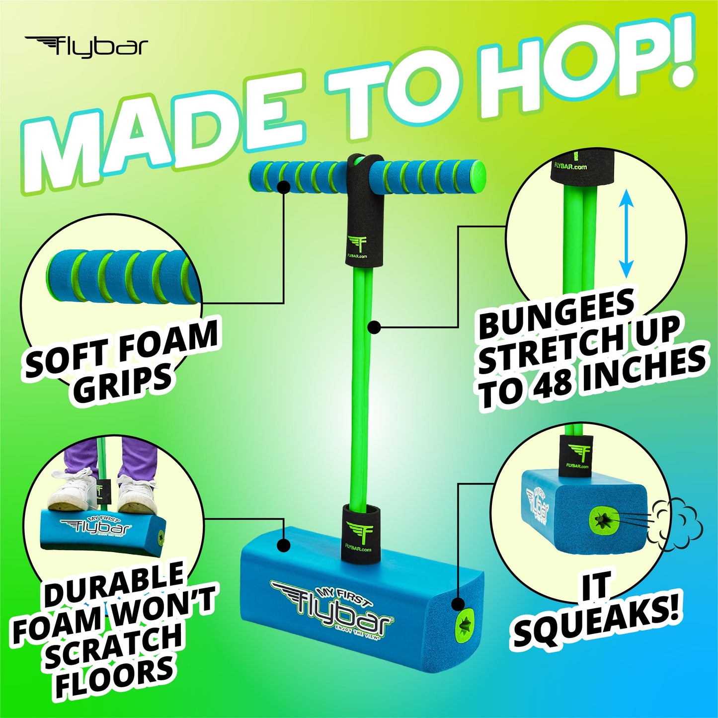 Flybar My First Foam Pogo Jumper for Kids Fun and Safe Pogo Stick,Durable Foam and Bungee Jumper for Ages 3-and up Toddler Toys,Supports up to 250lbs (Blue),(Pack of 6)