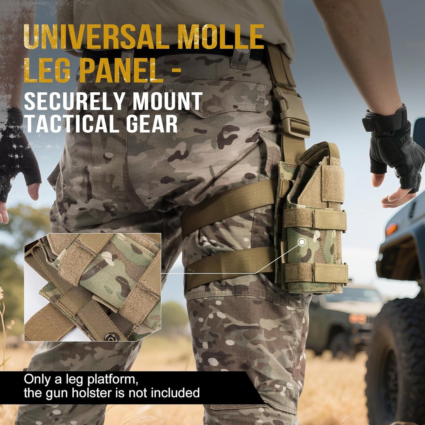 OneTigris Mini Molle Panel for Tools, Drop Leg Platform Minimalist Adjustable Thigh Rig for Flashlight Green