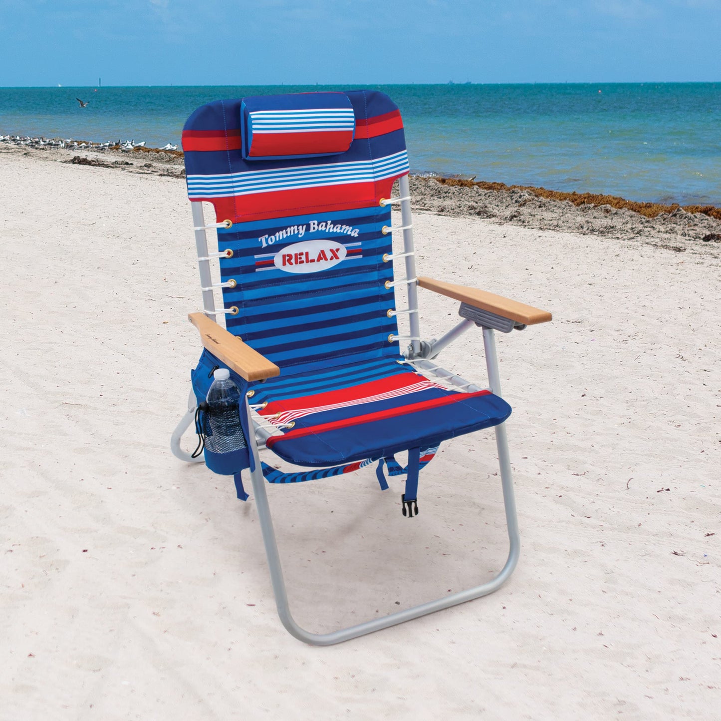 Tommy Bahama Hi-Boy 17" Seat Height 4-Position Lace-Up Suspension Folding Beach Backpack Chair, 2-Pack, Stripe