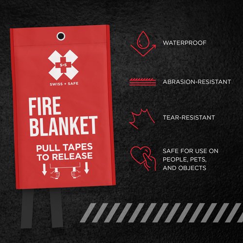 Swiss Safe Fireproof Blanket (2 Pack) - Home & Outdoor Emergency Fire Blankets for Kitchen Fires