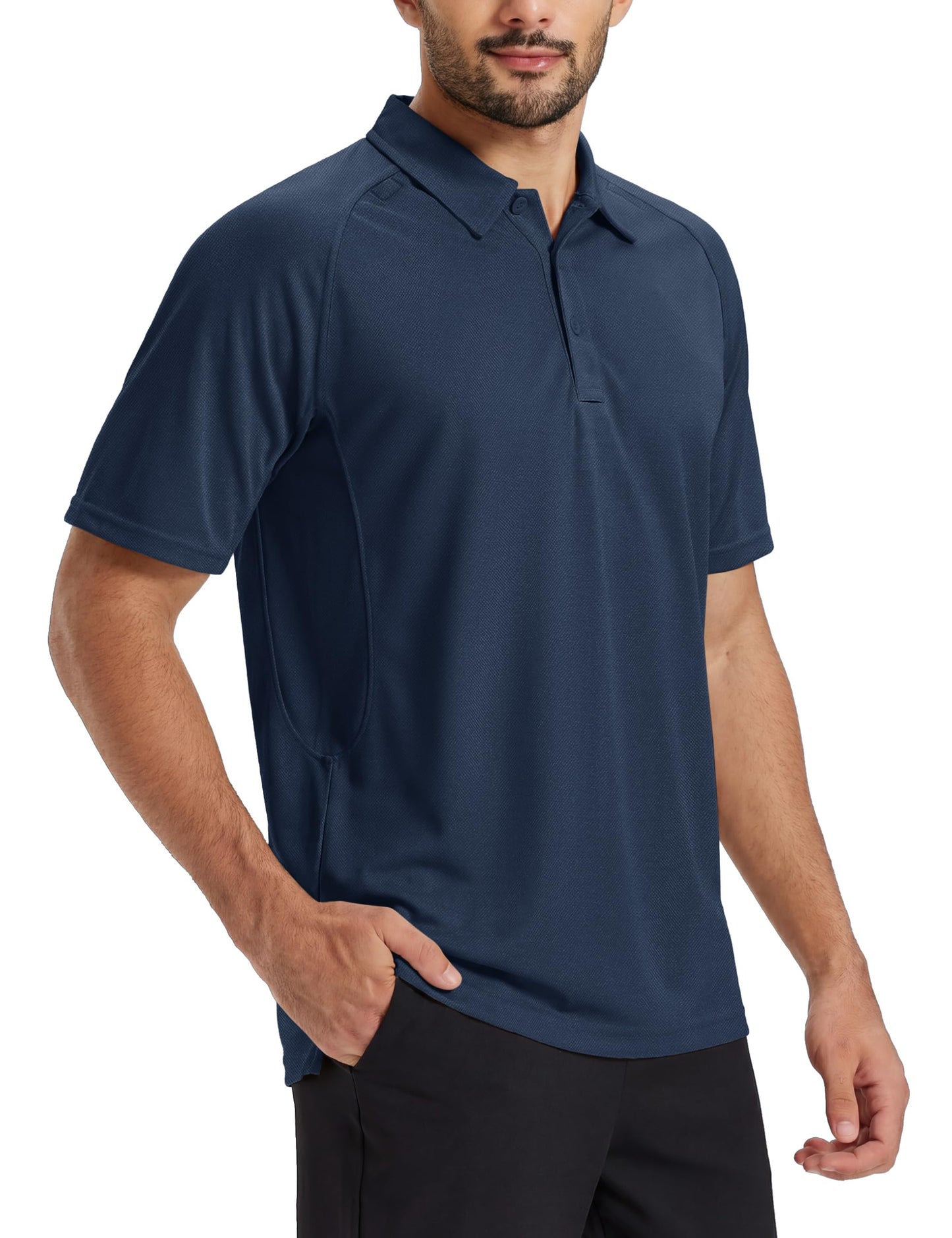 TACVASEN Polo Shirts for Men Short Sleeve Dry Fit Breathable UPF 50+ Performance Collared Shirt Summer Work Athletic Navy,L