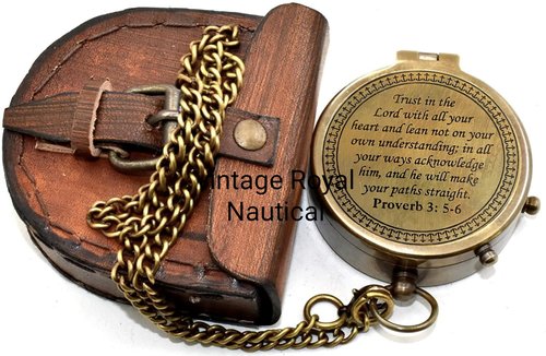Trust in The Lord with All Your Heart -Proverbs 3: 5-6 Quote Engraved-with Leather Case,Camping Compass, Gift Compass, Graduation Day Gifts-Graduation Gifts 2023 Compass for Women Mens Boy Girls
