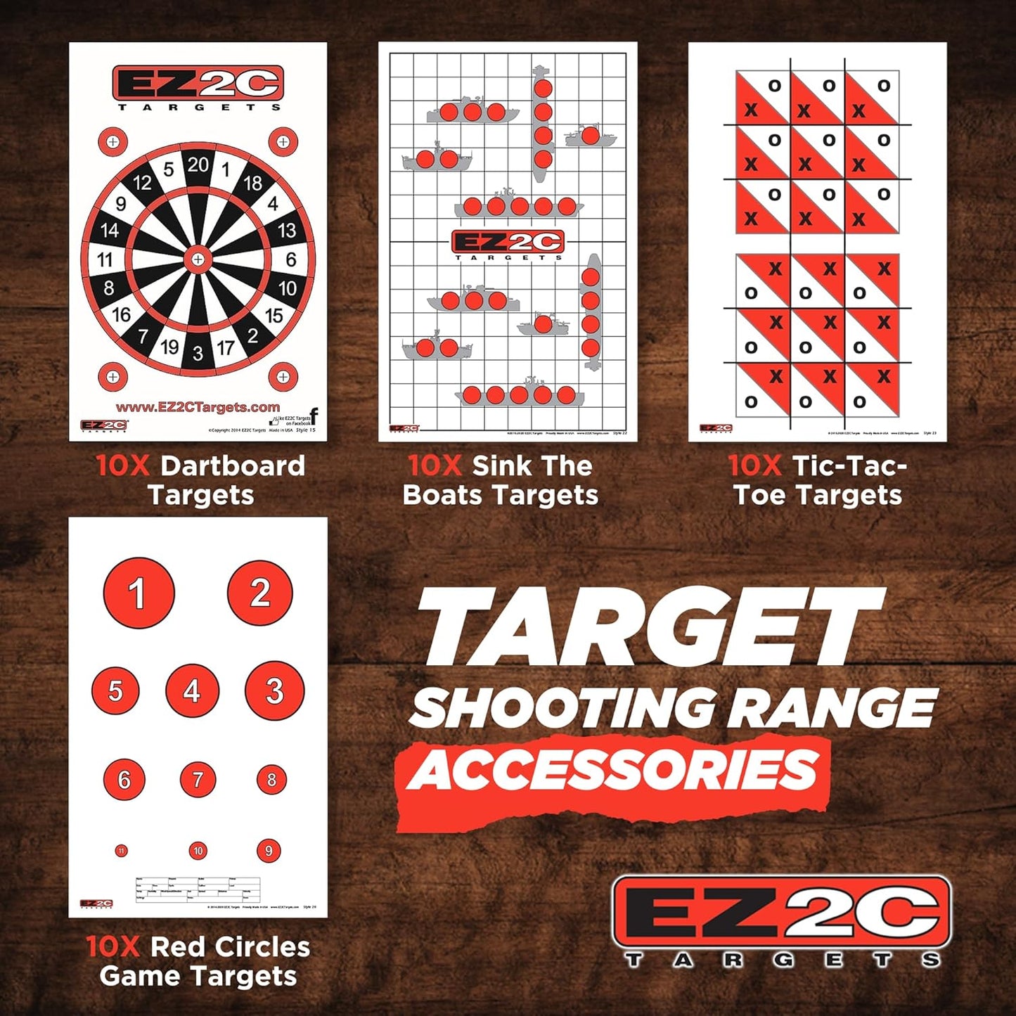 EZ2C Four Game Style Target Paper for Gun Shooting Range, USA Made Handgun, Rifle and Pistol, Made in USA (11x17 inch) (4 Style Bundle 40)