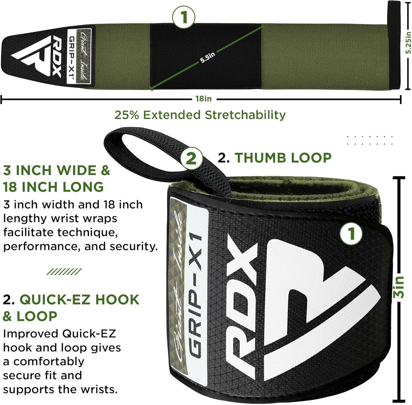 RDX Wrist Wraps for Weightlifting (Pair), IPL USPA Approved, Elasticated 18” Cotton Straps Support with Thumb Loop, Gym Wrap for Weight Lifting Powerlifting Competition Strength Training Bodybuilding