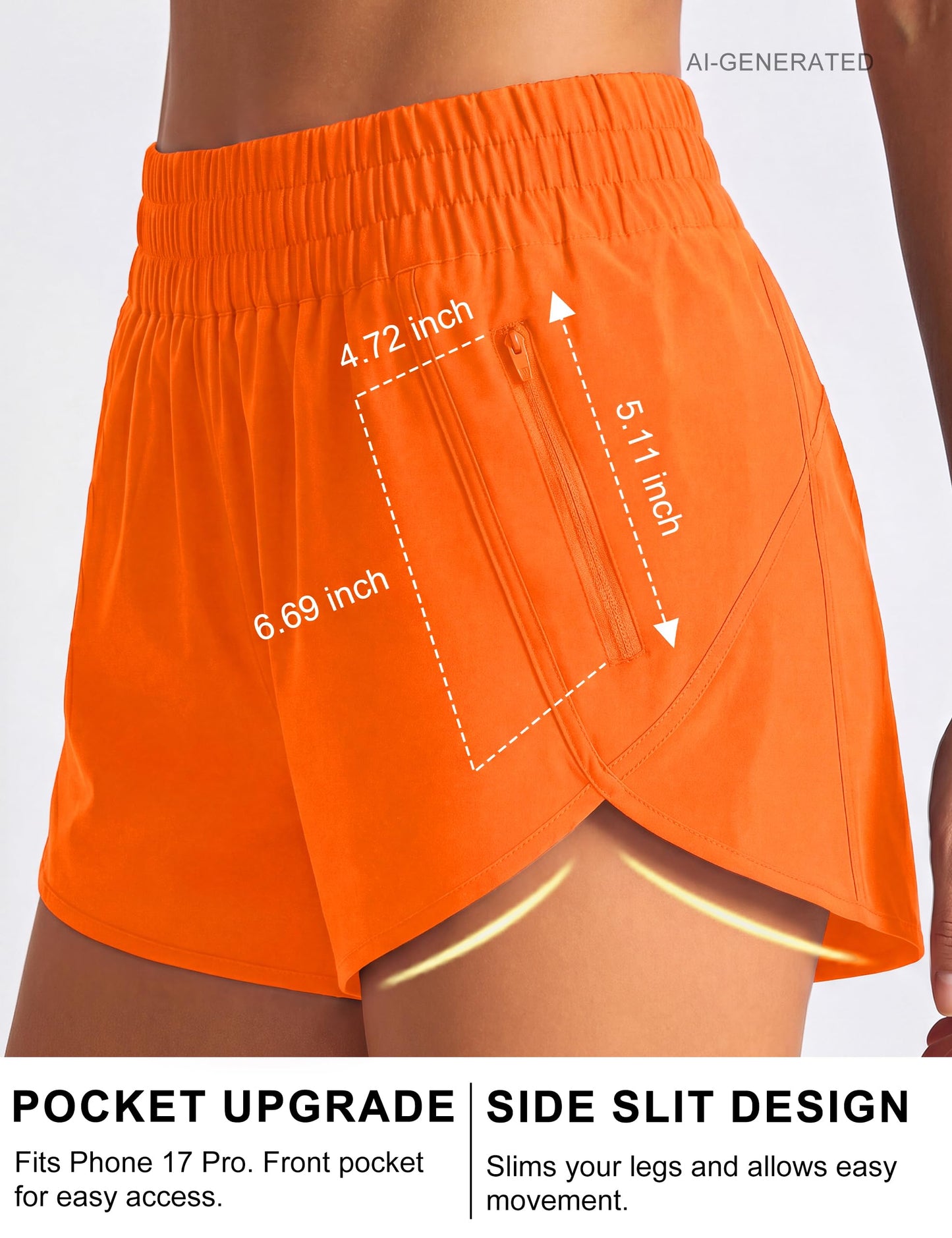 BMJL Women's Running Shorts Elastic High Waisted with Pockets, 2.5" Sporty Workout Quick Dry Athletic Shorts(M,Bright Orange)