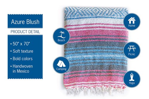 Benevolence LA Authentic Handwoven Mexican Blanket, Yoga Blanket - Perfect for Picnic, Camping and More, Equestrian Saddle Blanket, Serape Blanket 50x70 inches - Pack of 2